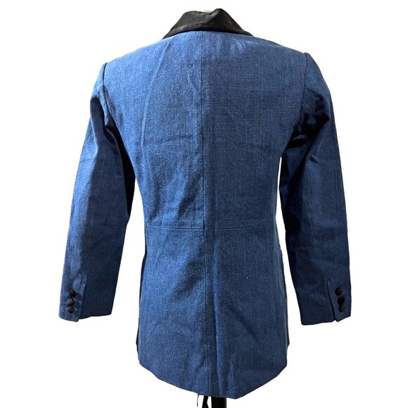 Coldwater Creek Vintage Velvet Embroidered Denim Blazer Sz 4 Petite Blue Black - Picture 2 of 14